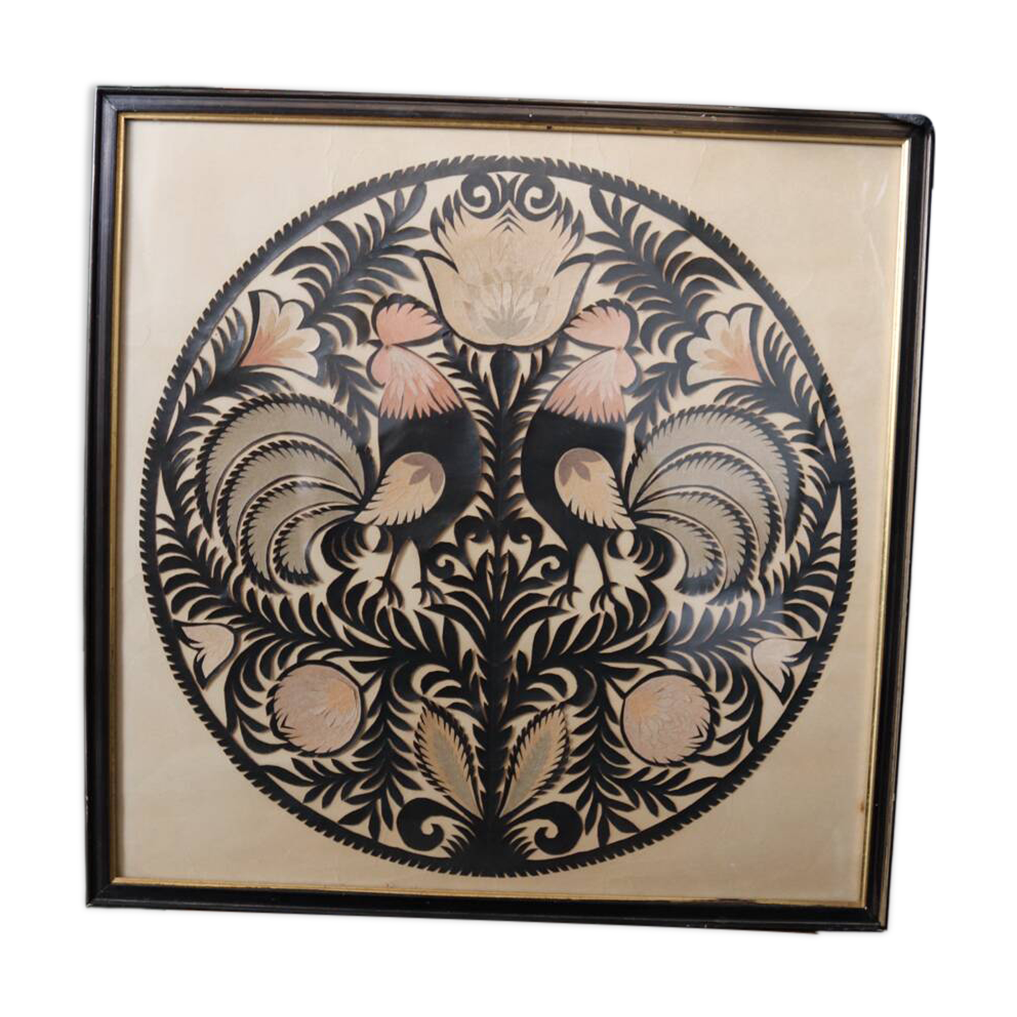 Decorative frame with roosters – vintage Polish découpage