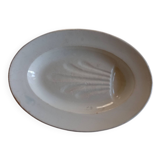 Antique asparagus dish, large 19th century oval dish in Terre de Fer D. JOHNSTON J. VIEILLARD Bordeaux