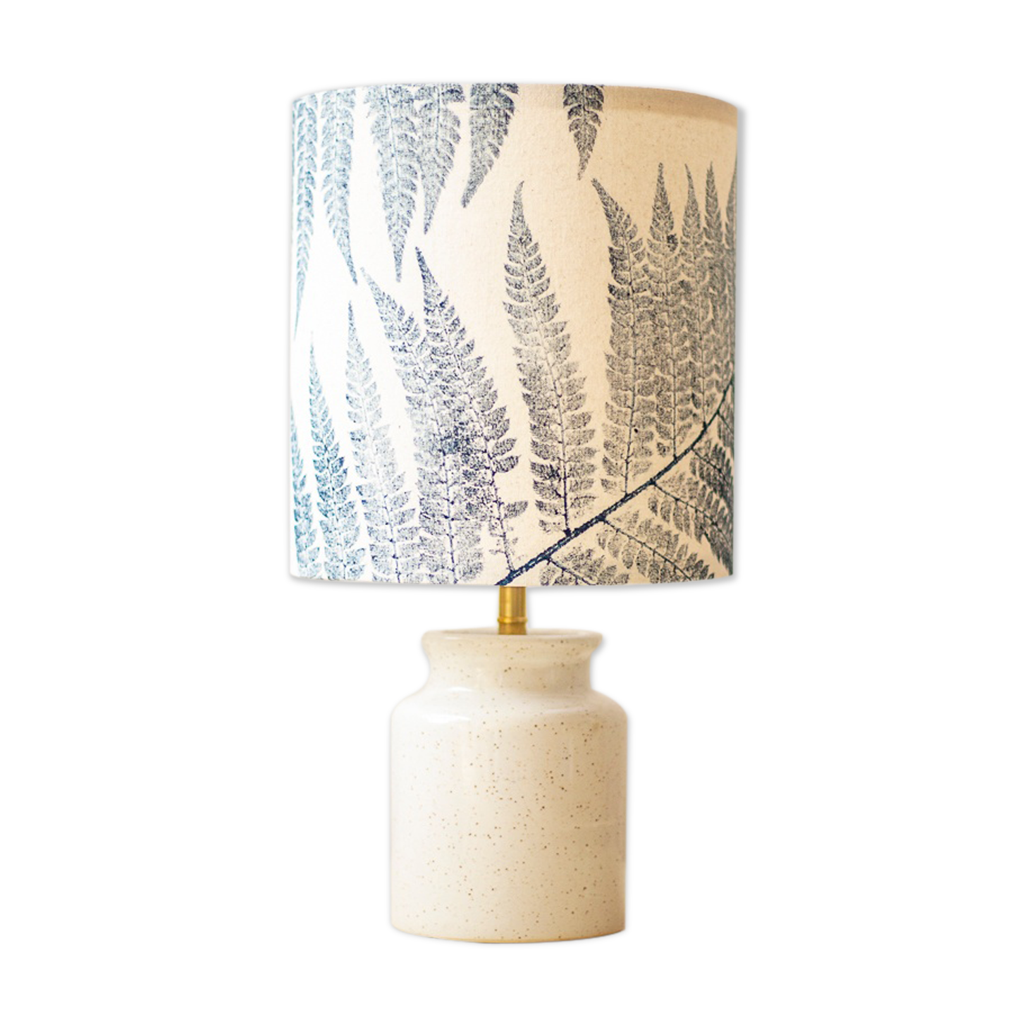 Speckled white enamelled mustard pot lamp - fern pattern