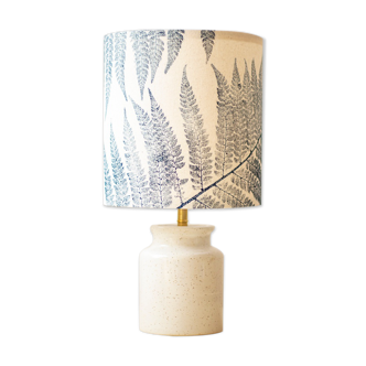 Speckled white enamelled mustard pot lamp - fern pattern