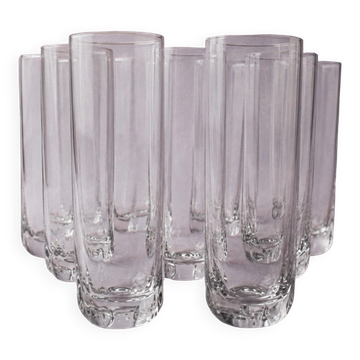 Vintage set of 9 Murano glasses from the 1980s, octagonal shape in art glass, classic Italian tableware.
