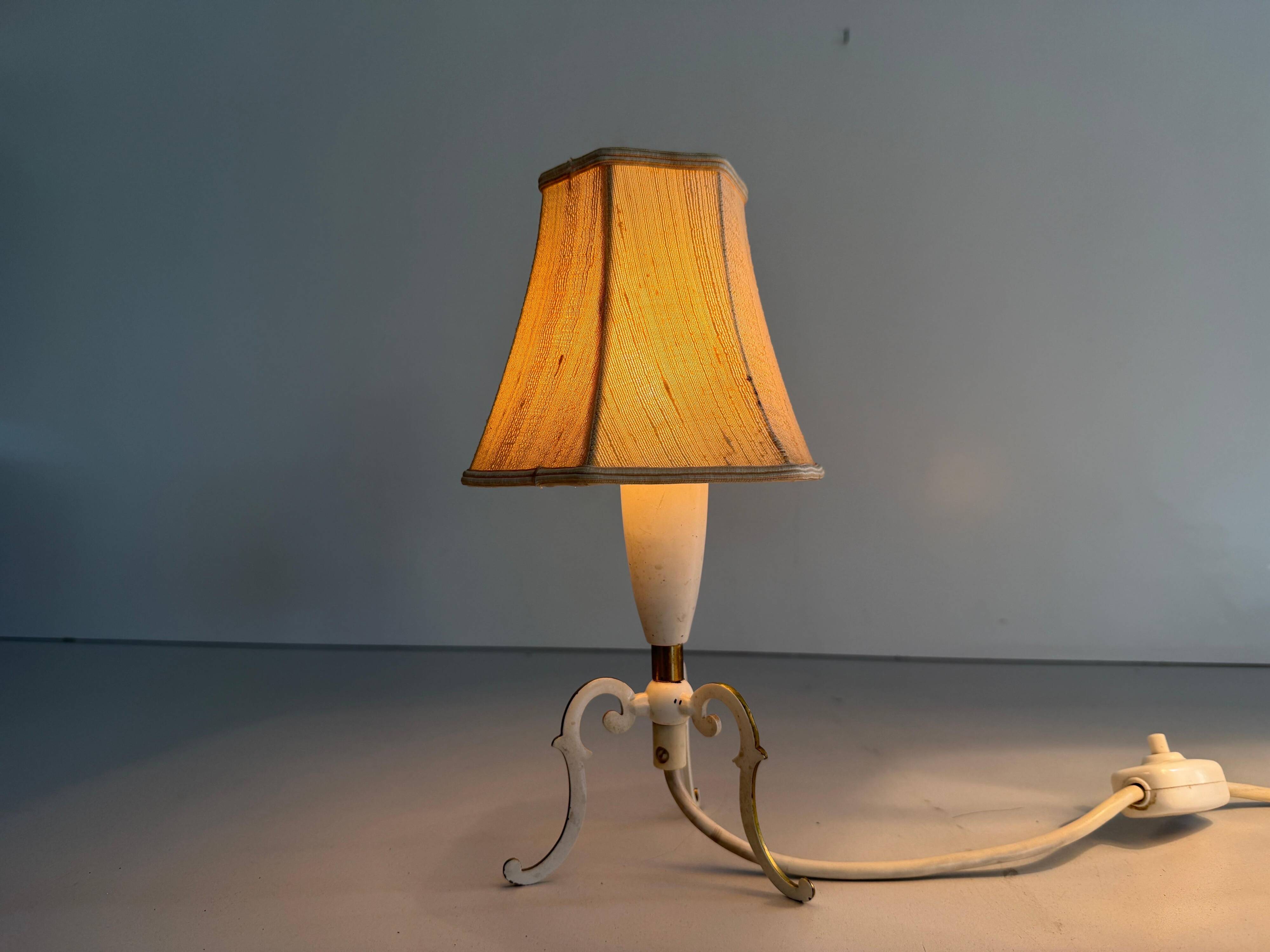 Paire de lampes de chevet du milieu du siècle en laiton et abat-jour en tissu, années 1960, Allemagne