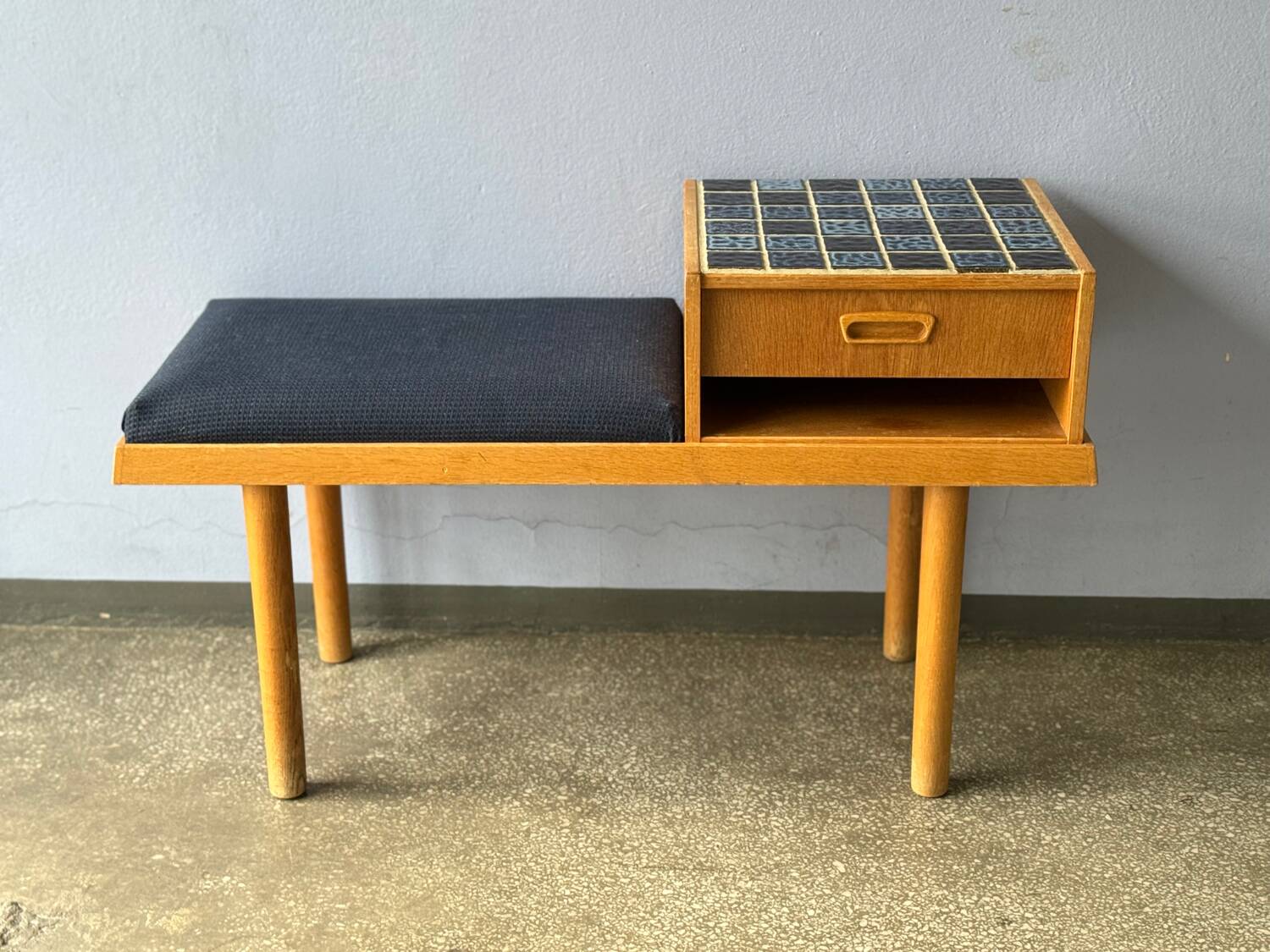 Vintage entryway bench decorated with ceramic tiles, Norway 1960s