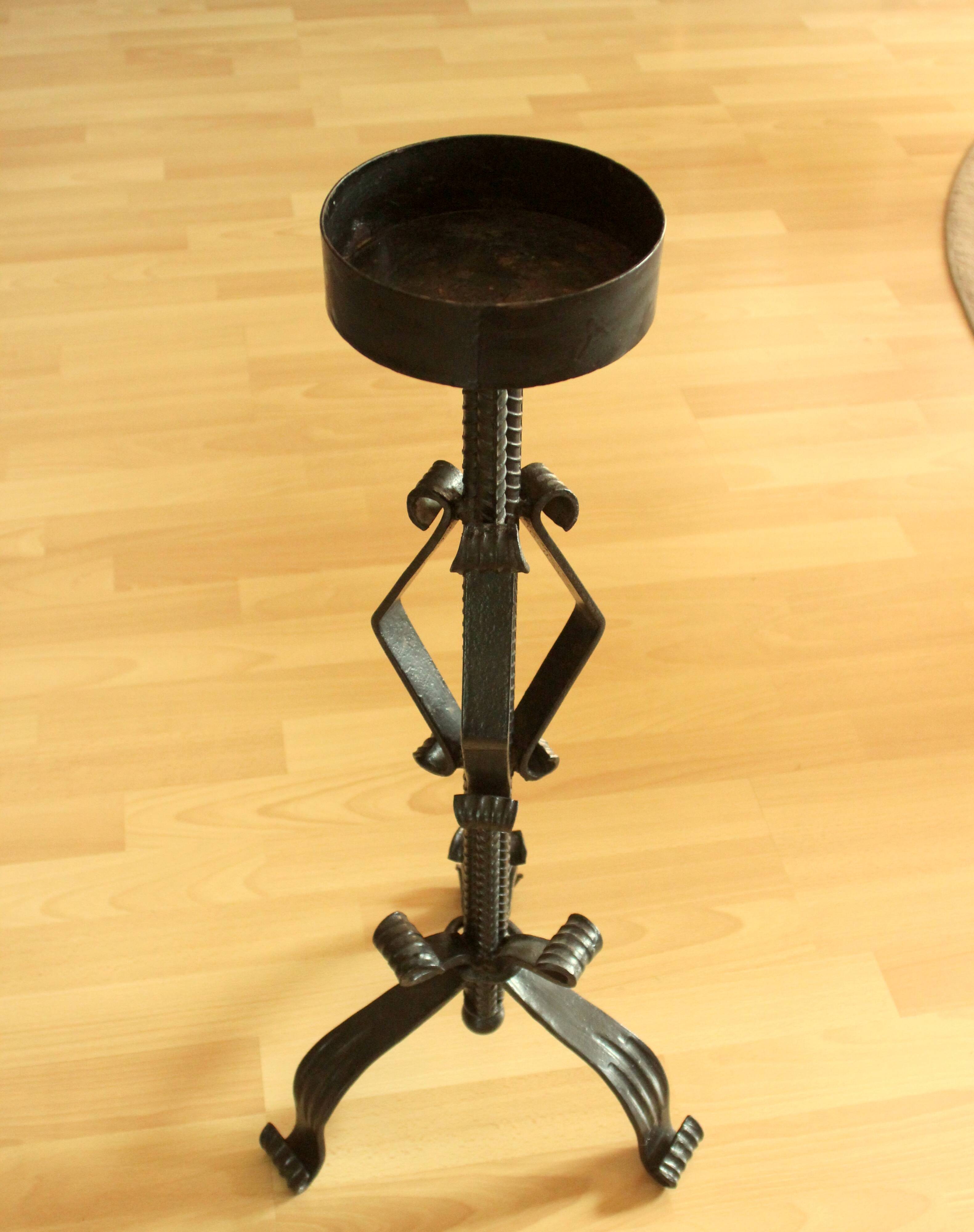 High handmade wrought iron candle holder for larger candles - vintage