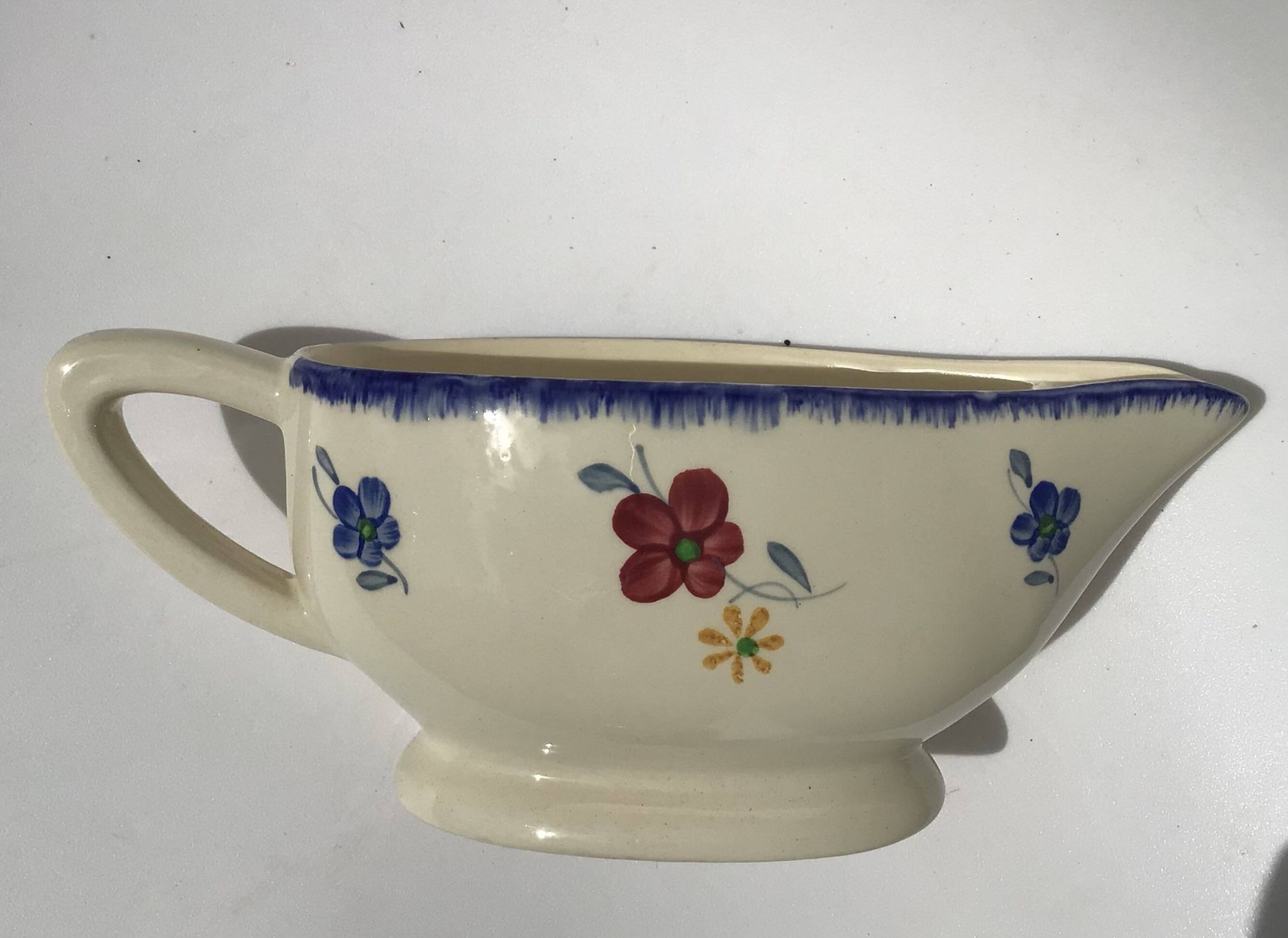 Sauceboat Mary Lou Digoin Sarreguemines blue rim