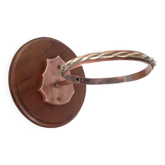 Vintage wall mounted plant holder in copper wood and brass from the 60s