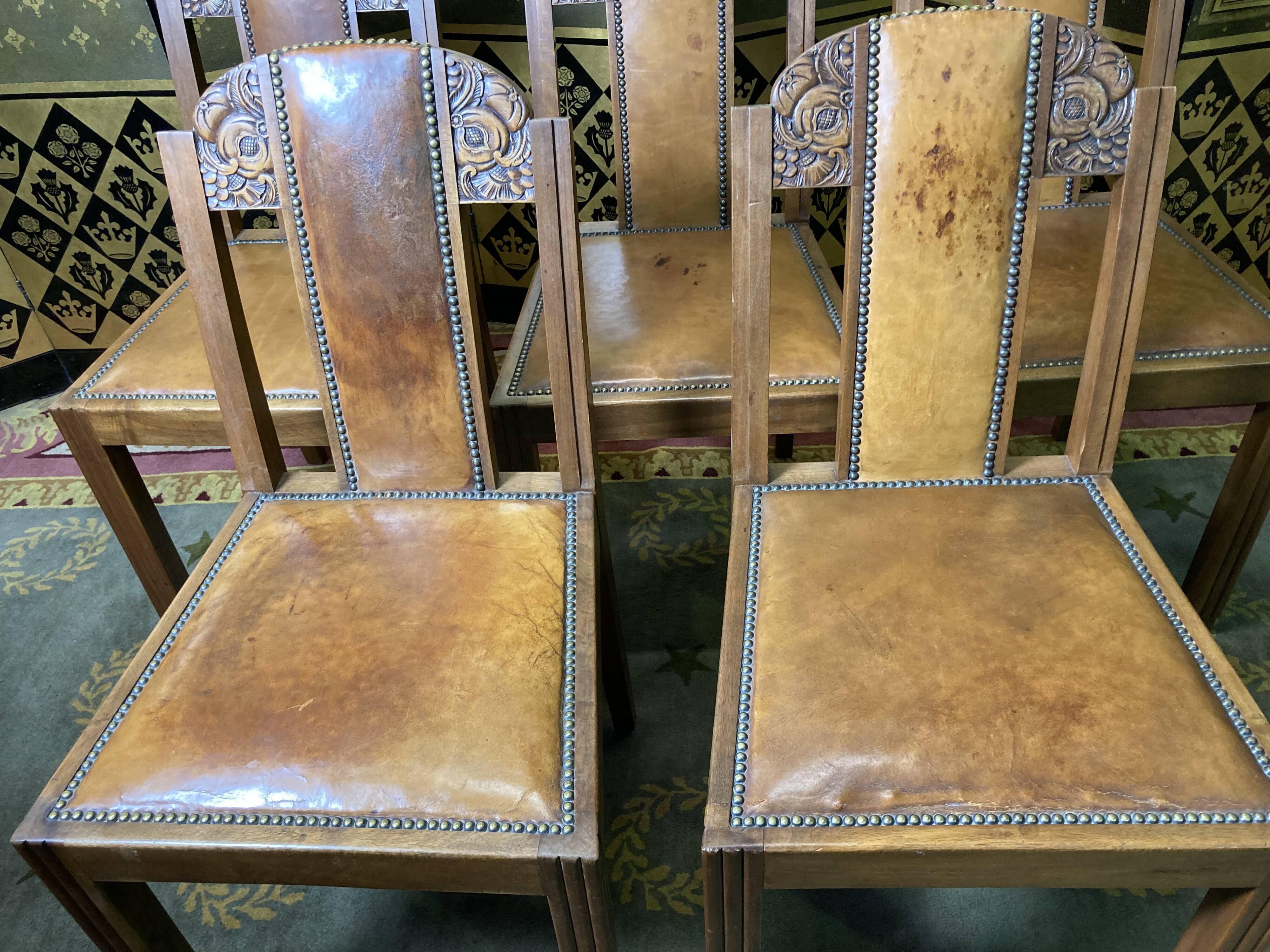 6 art deco chairs leather sitting
