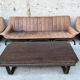 Ensemble canapé 2 fauteuils et table basse en banbou et cuir 1970