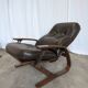 Vintage Panther Lounge Chair with Ottoman / Brown Leather Recliner Armchair