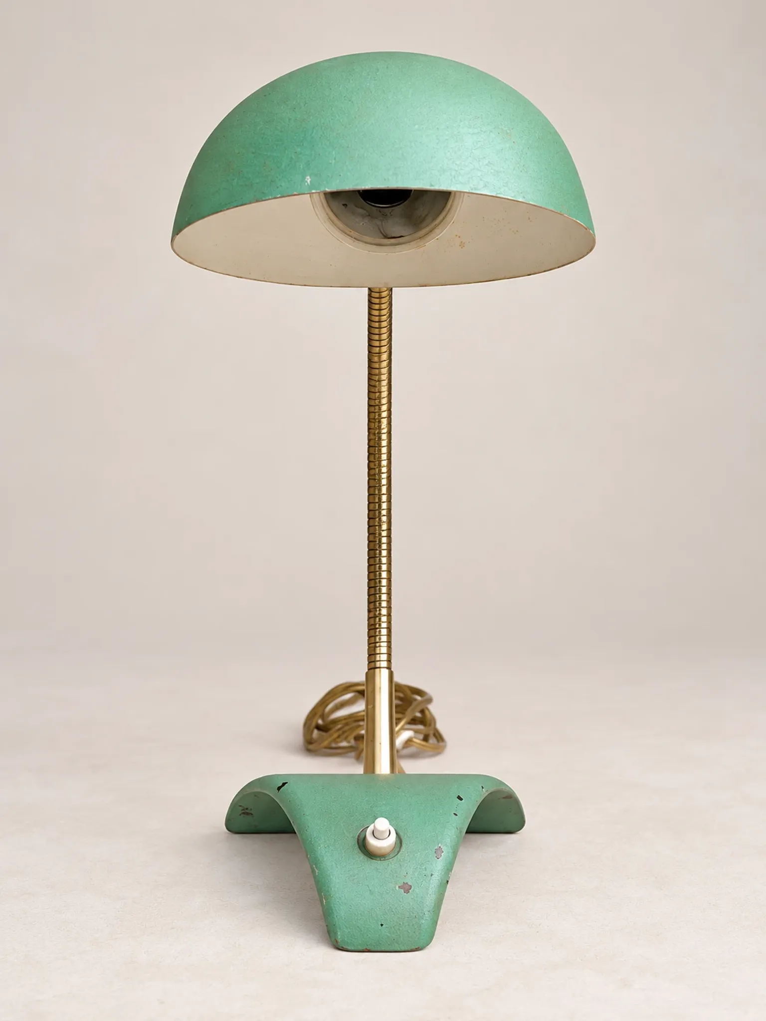 Vintage desk lamp from the 1950s-1960s – Aqua green metal and brass – Neck