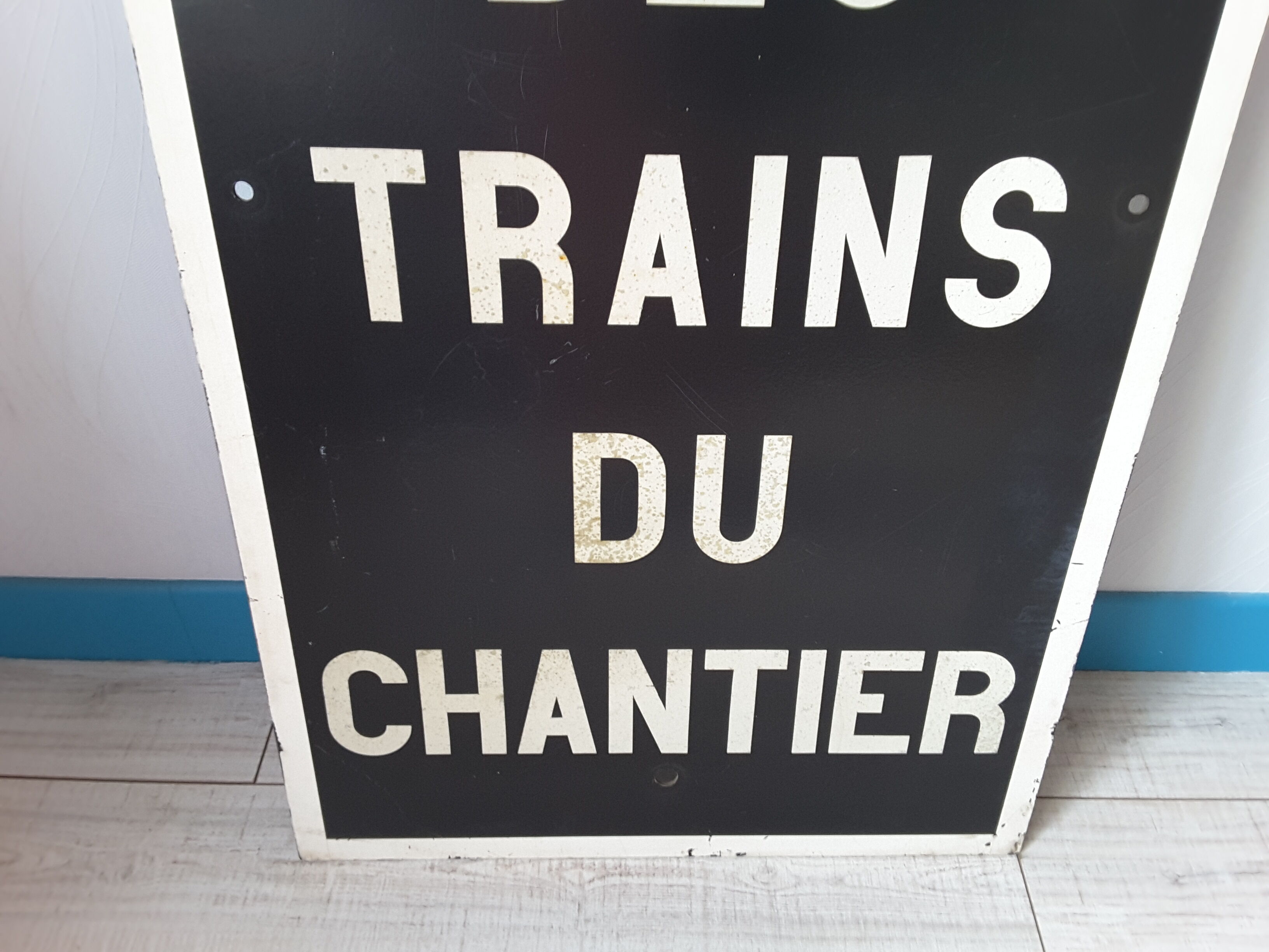 Authentic station sign stop trains of the large-format construction site