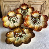 4 assiettes à huîtres  barbotine Paul Fouillen Quimper