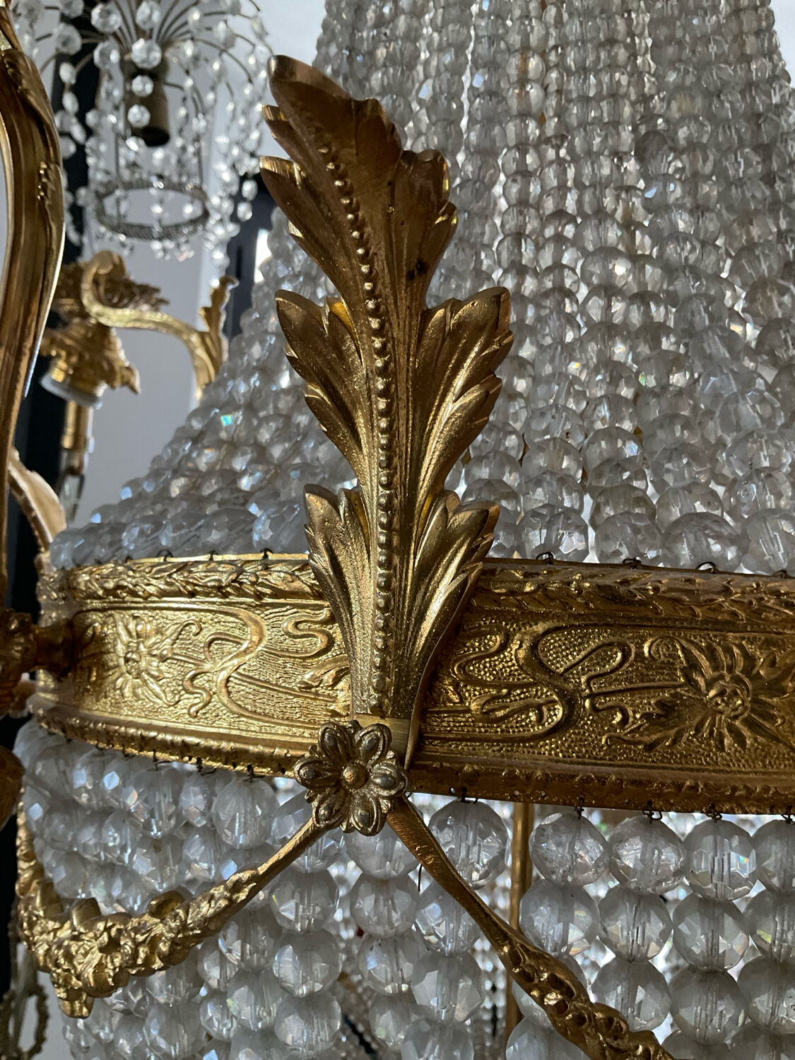 Large 19th century Empire Montgolfière chandelier in bronze and crystal