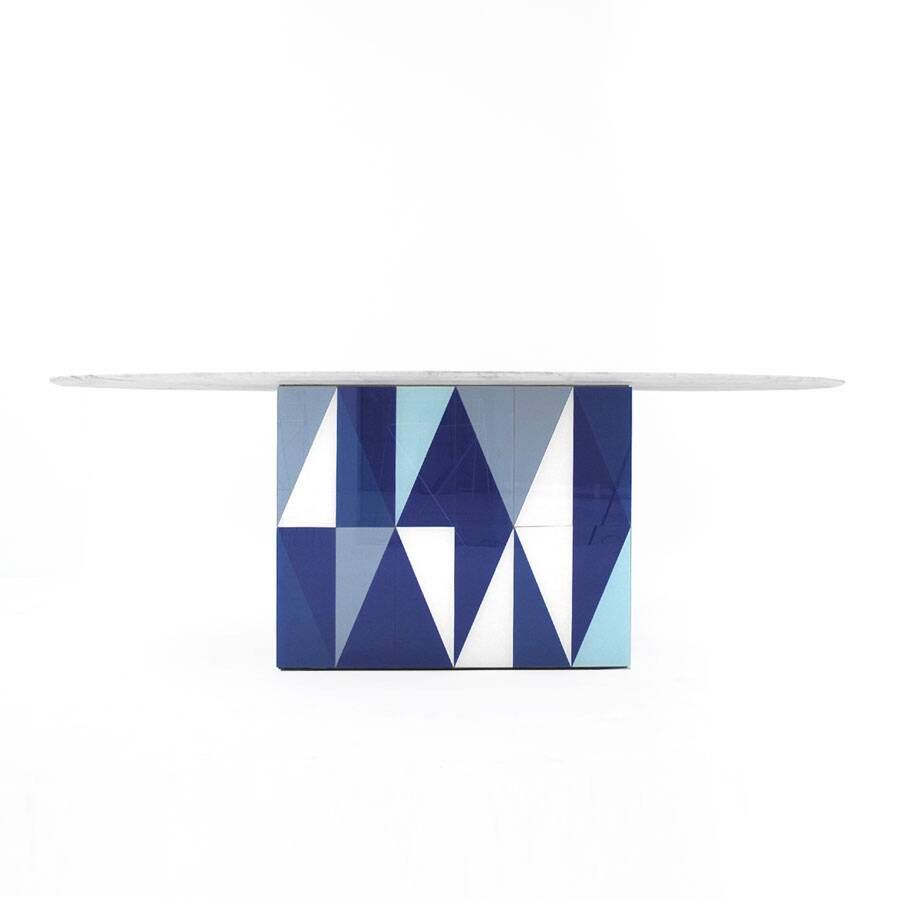Contemporary Wood Italian Dining Table with Marble Top After Gio Ponti
