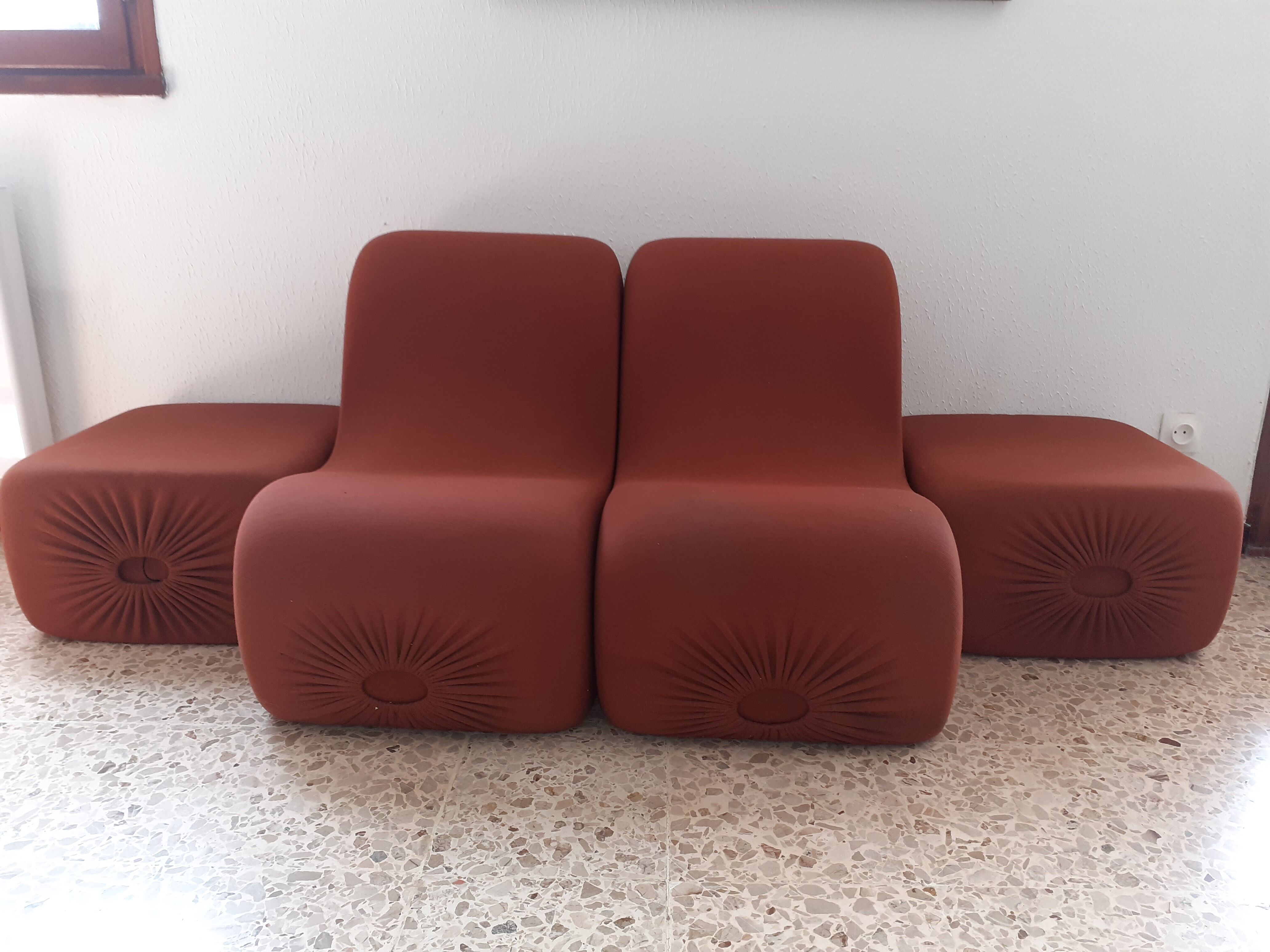 Ensemble 2 chauffeuse et 2 ottomans vintage Pierre Cardin années 1960/70