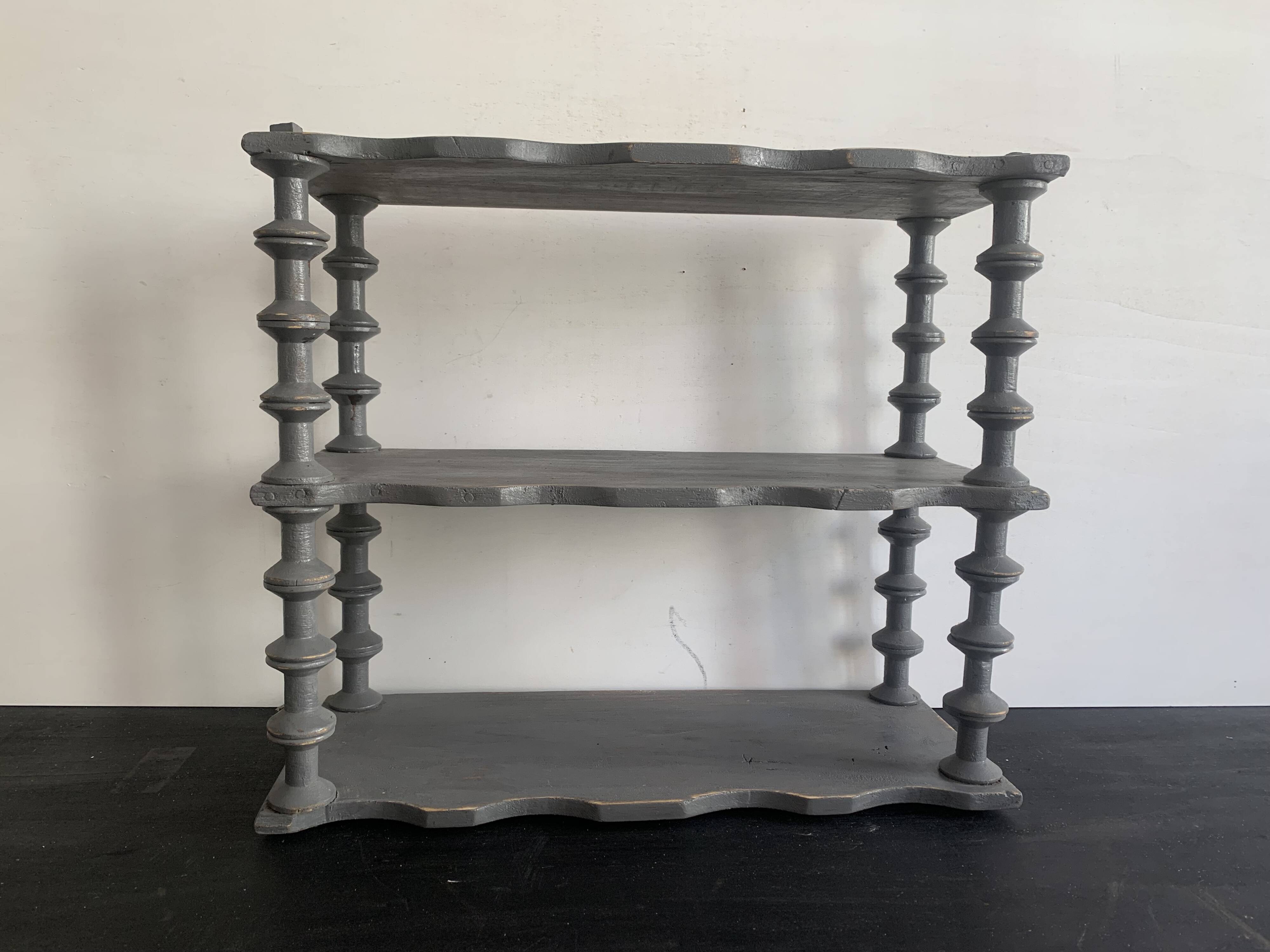 Antique grey wooden wall shelf – “bobine” model circa 1910