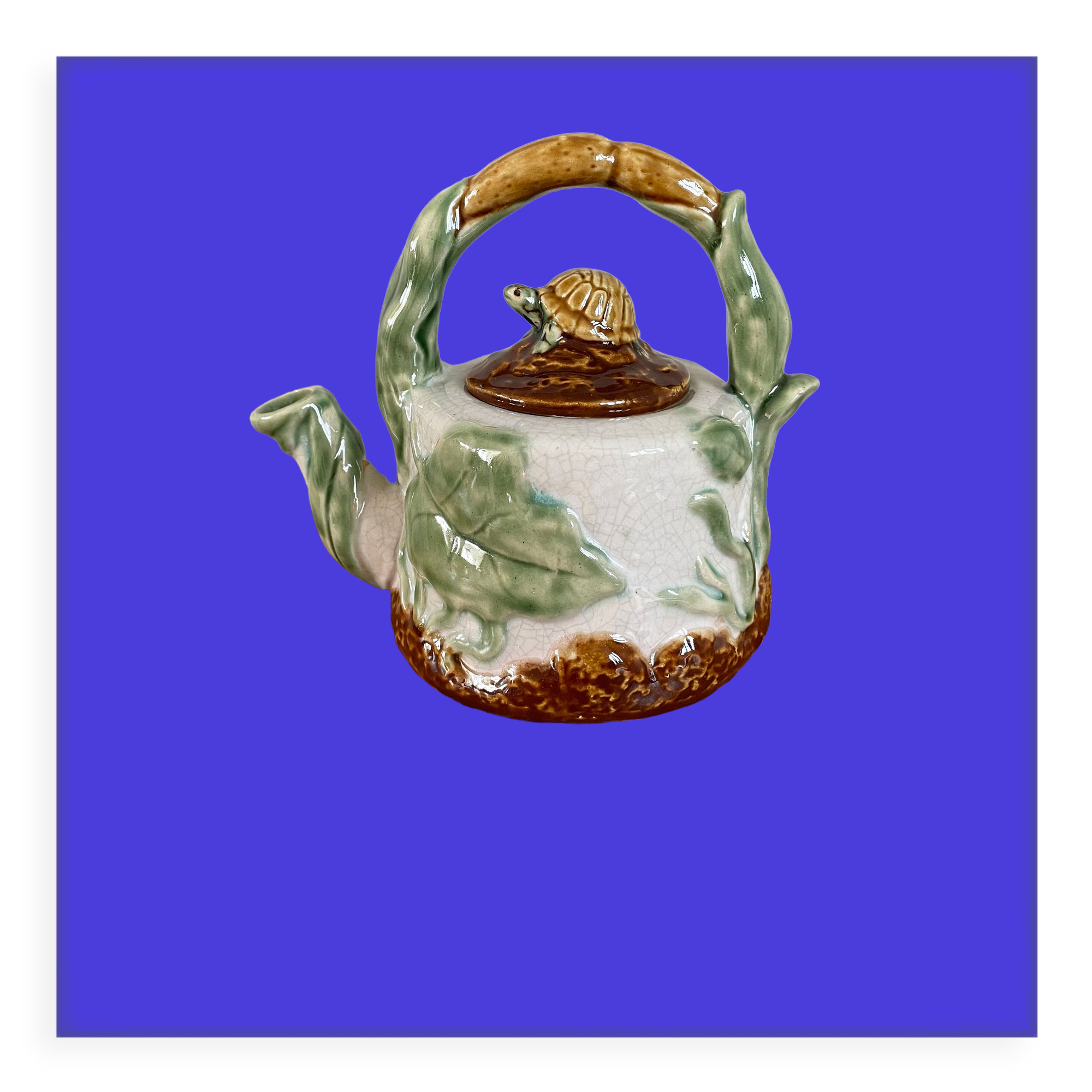 Chinese-American Majolica Turtle & Underwater Landscape Teapot, Vintage Shiwan Ware by RC Creations