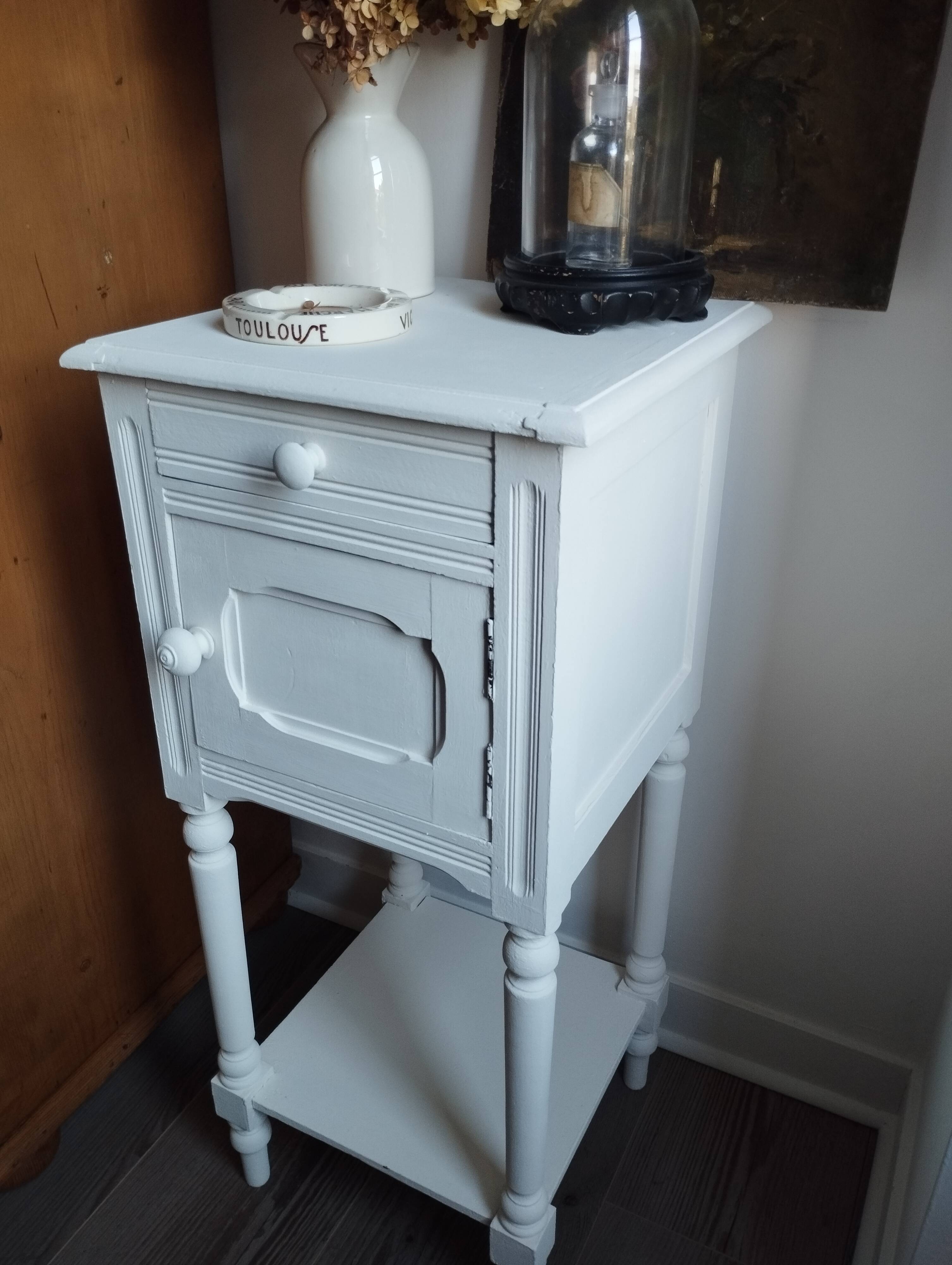 Farrow & Ball white painted high bedside table