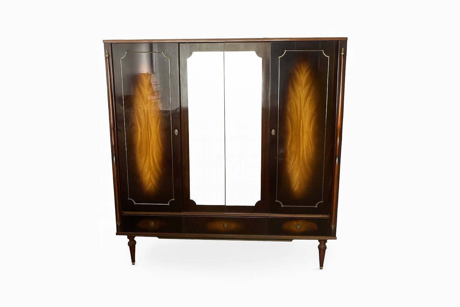 Wooden wardrobe with mirror — mid-century style