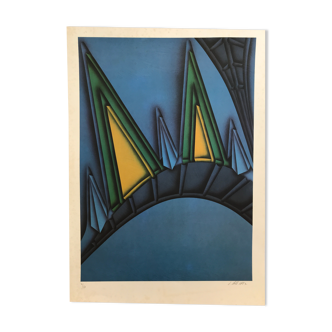 Original lithograph signed by Jacques Poli, Flèche du Chrysler Building, 1982