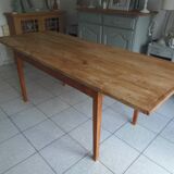 Vintage farm table, beech base and belt, pitch pine top.