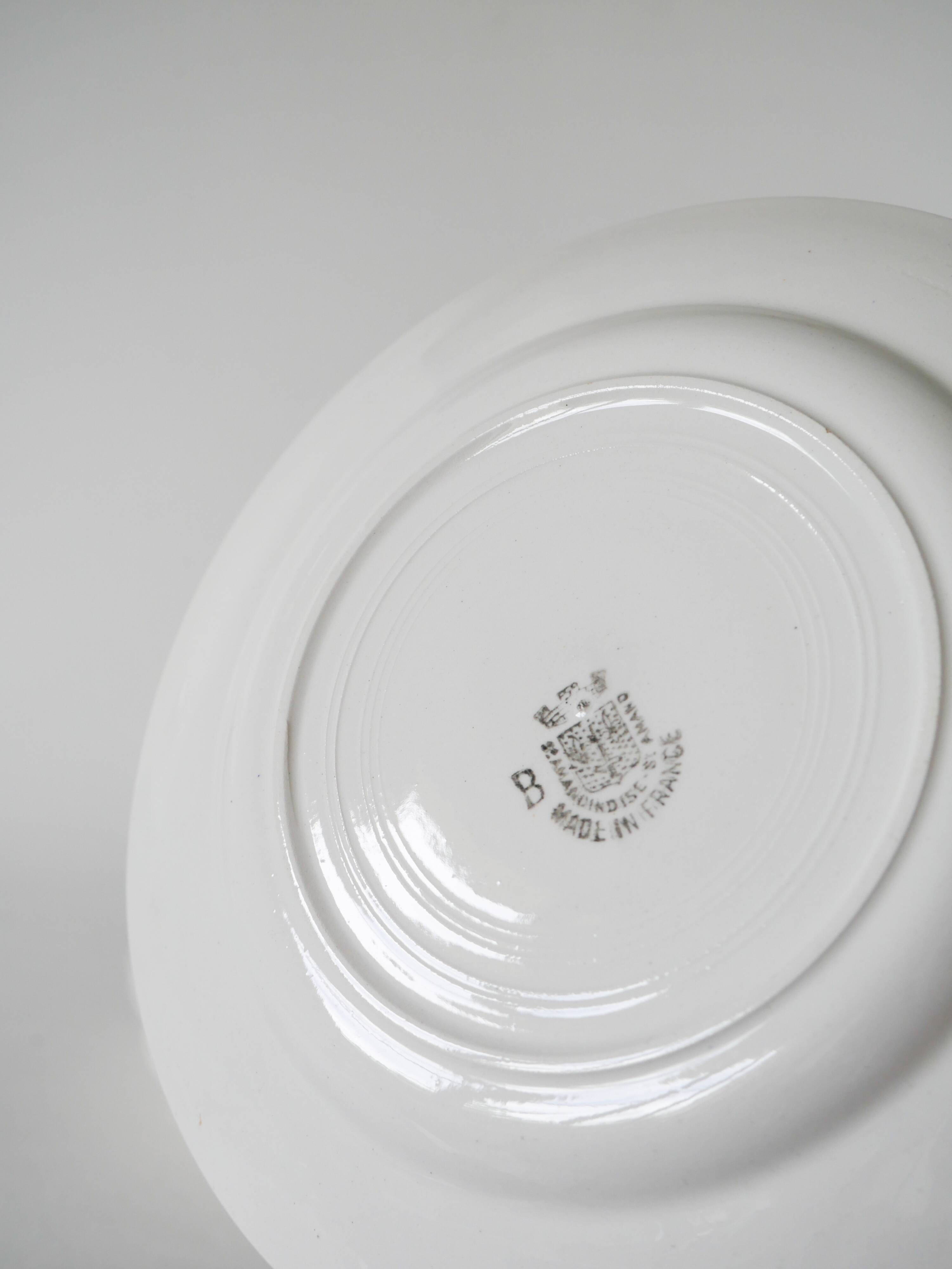 Set of 5 saint-amand dessert plates, with pink and blue flowers, 1960