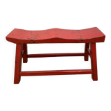 Red end of bed bench in solid wood with cracked effect Chinese style 1950