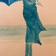 Monochrome blue painting signed female portrait "weekend in Deauville"