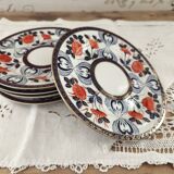 Set of 6 Japanese dessert plates with red, midnight blue and gold decor