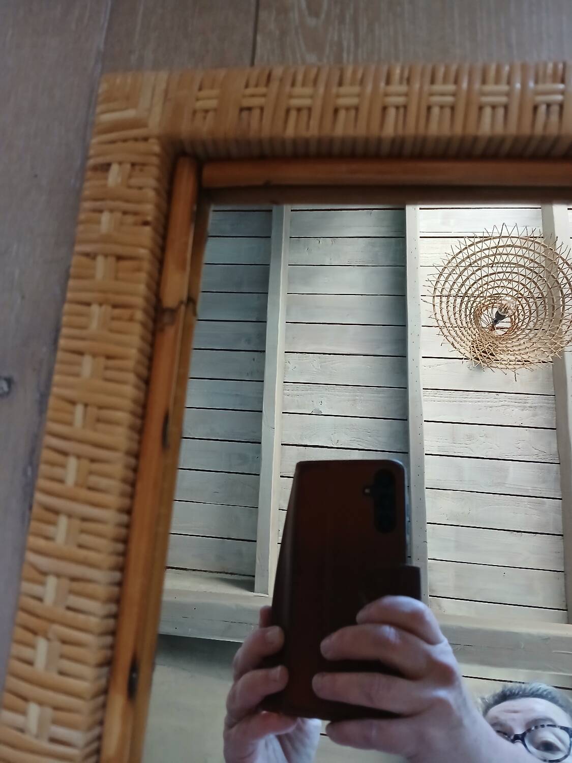 Antique rattan and bamboo mirror
