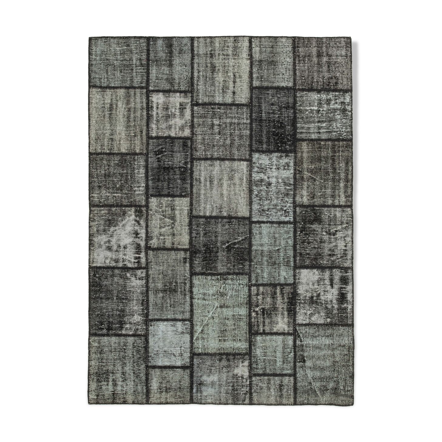 Handwoven Anatolian Contemporary 180 cm x 250 cm Black Patchwork Rug