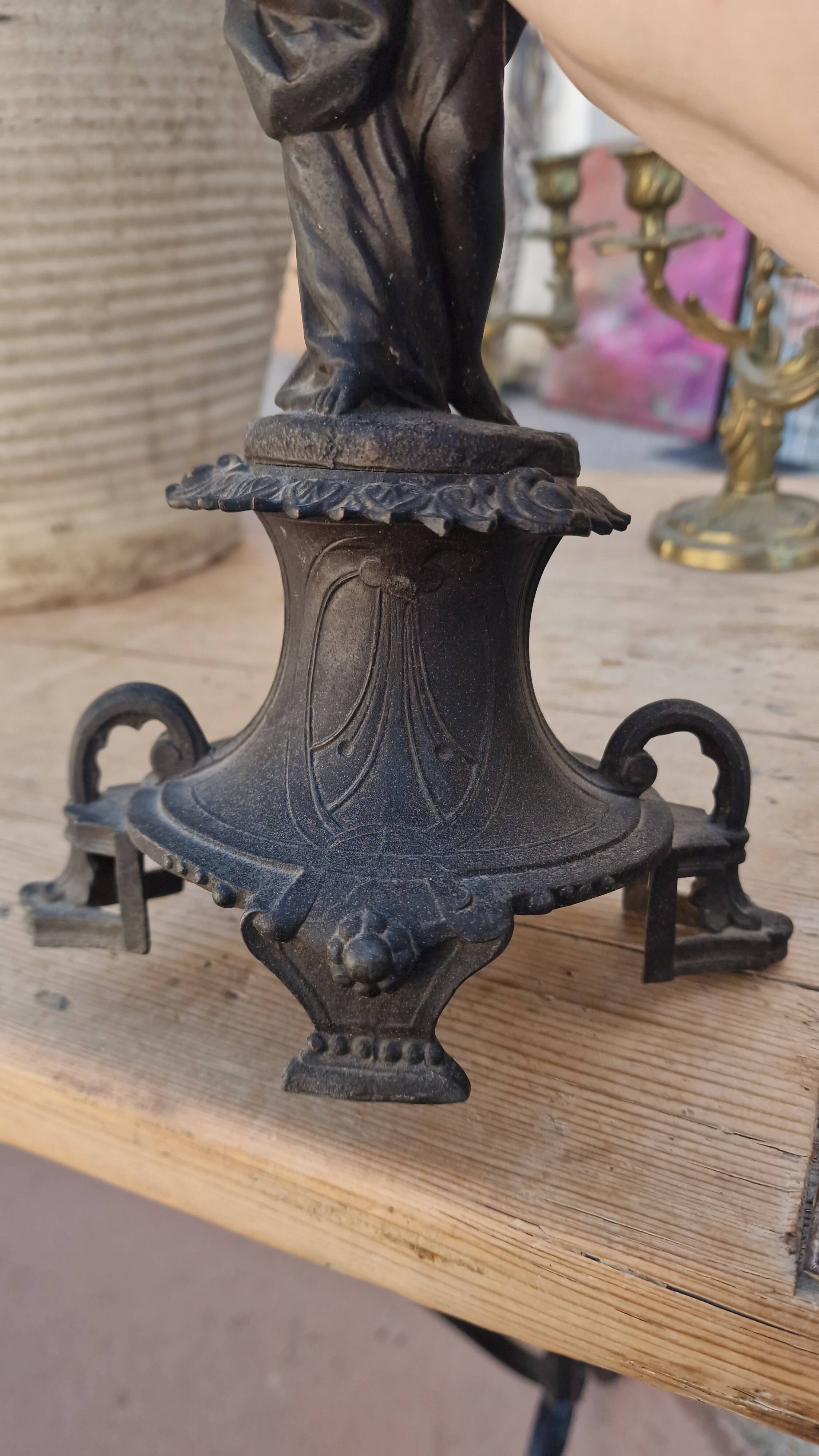Large antique candelabra in black patinated babbitt – 19th century