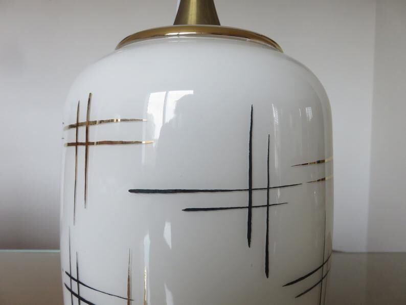 Hanging opaline white gold geometric patterns 60s 70s