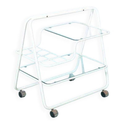 Desserte space age années 70, chariot à tubes en métal et plateaux en verre