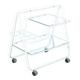 Space age dessert trolley from the 1970s, with metal tubes and glass trays.