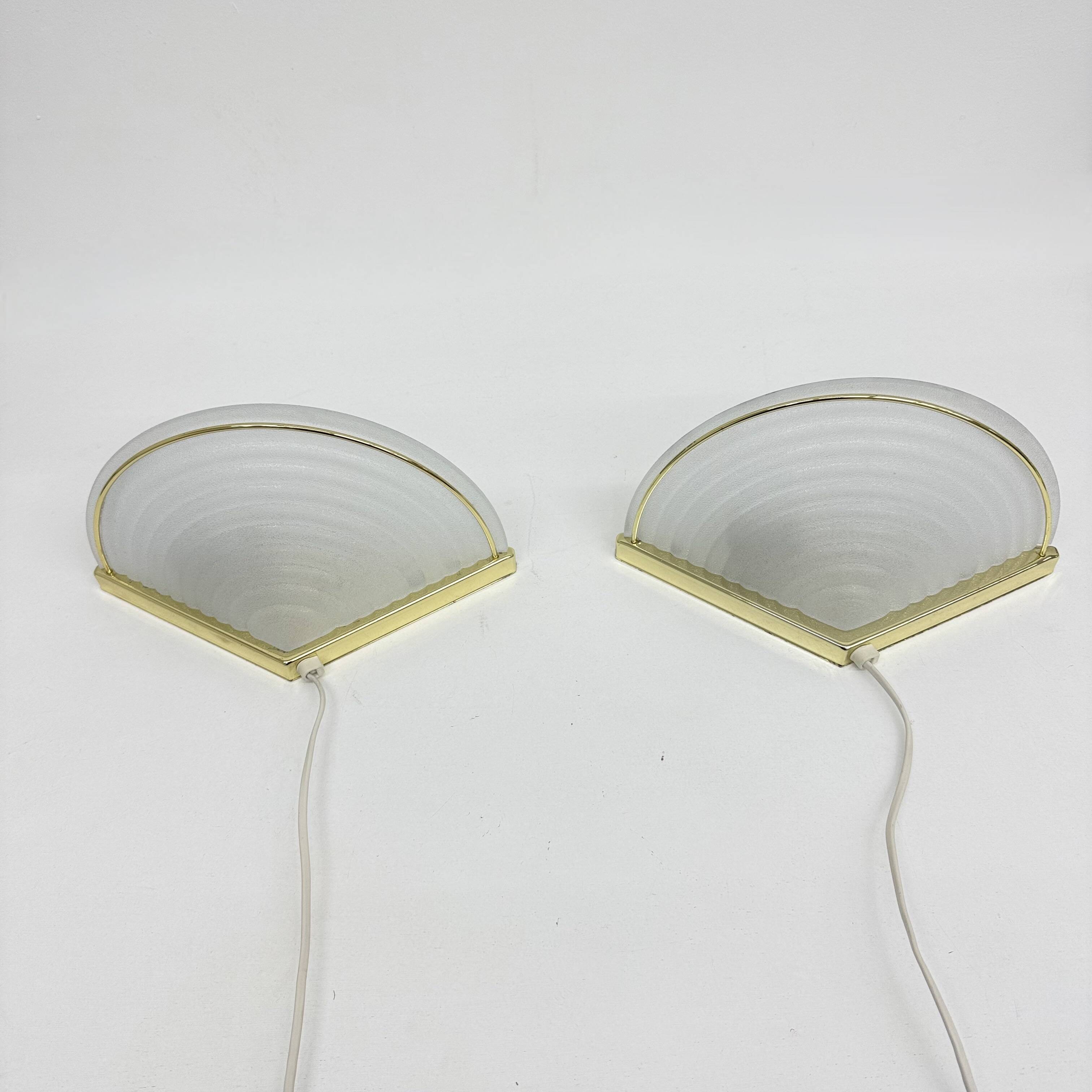Set of Vintage Glass Wall Lamps with Gold Holder, 1970s