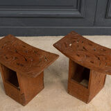 Pair of oriental stools in openwork carved wood