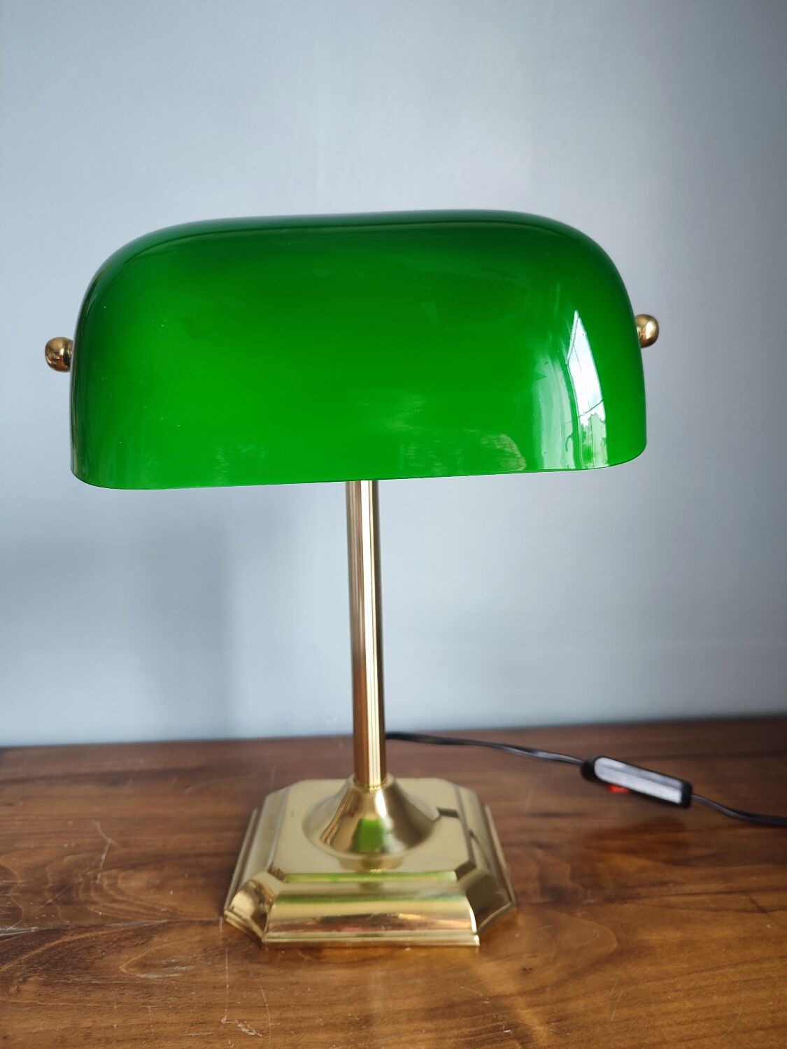 Lampe banquier en laiton et verre vintage