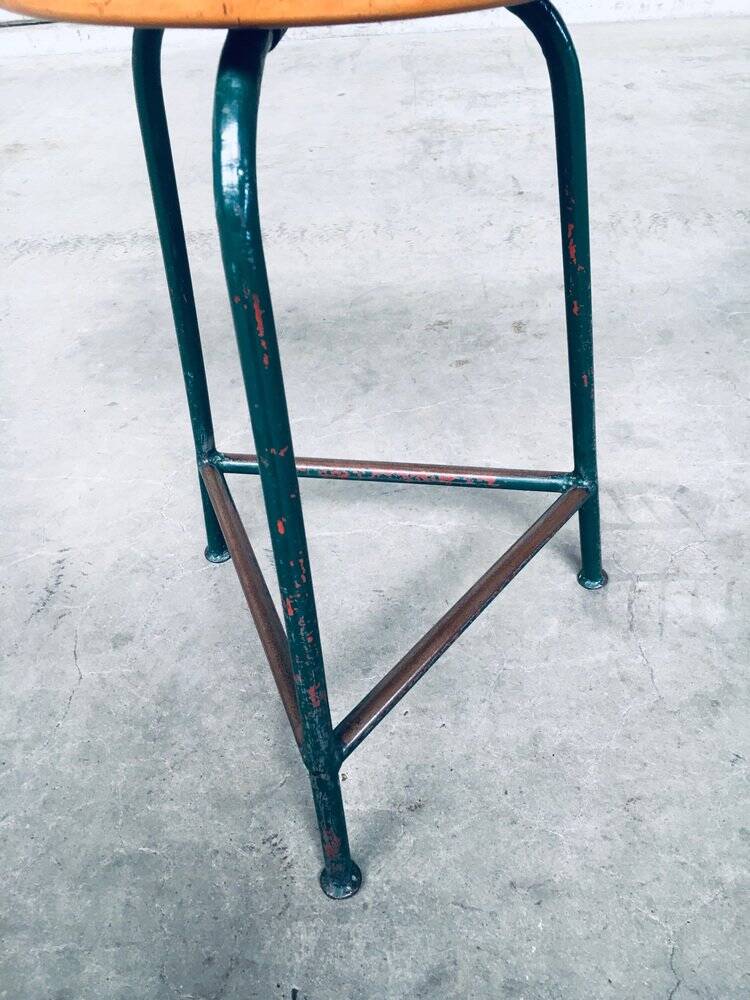 Set of Industrial Green Tripod Stool Set, Belgium, 1950s