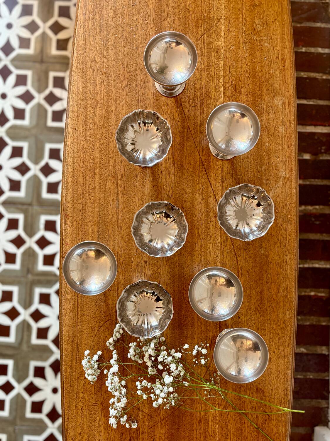 Set of 9 vintage silver stainless steel dessert bowls