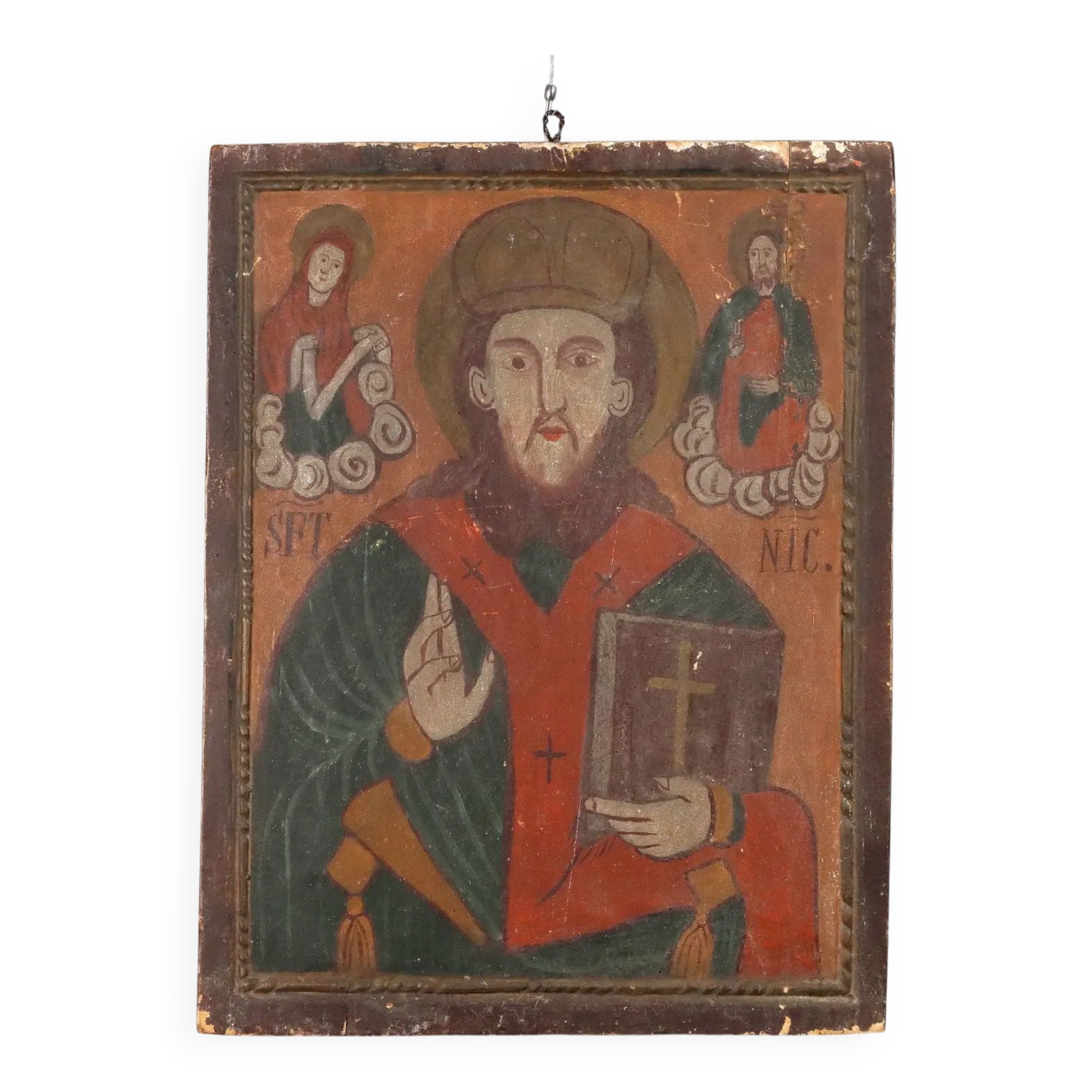 Icône ancienne Saint Nicolas, tempera sur panneau, Roumanie, XIXe siècle