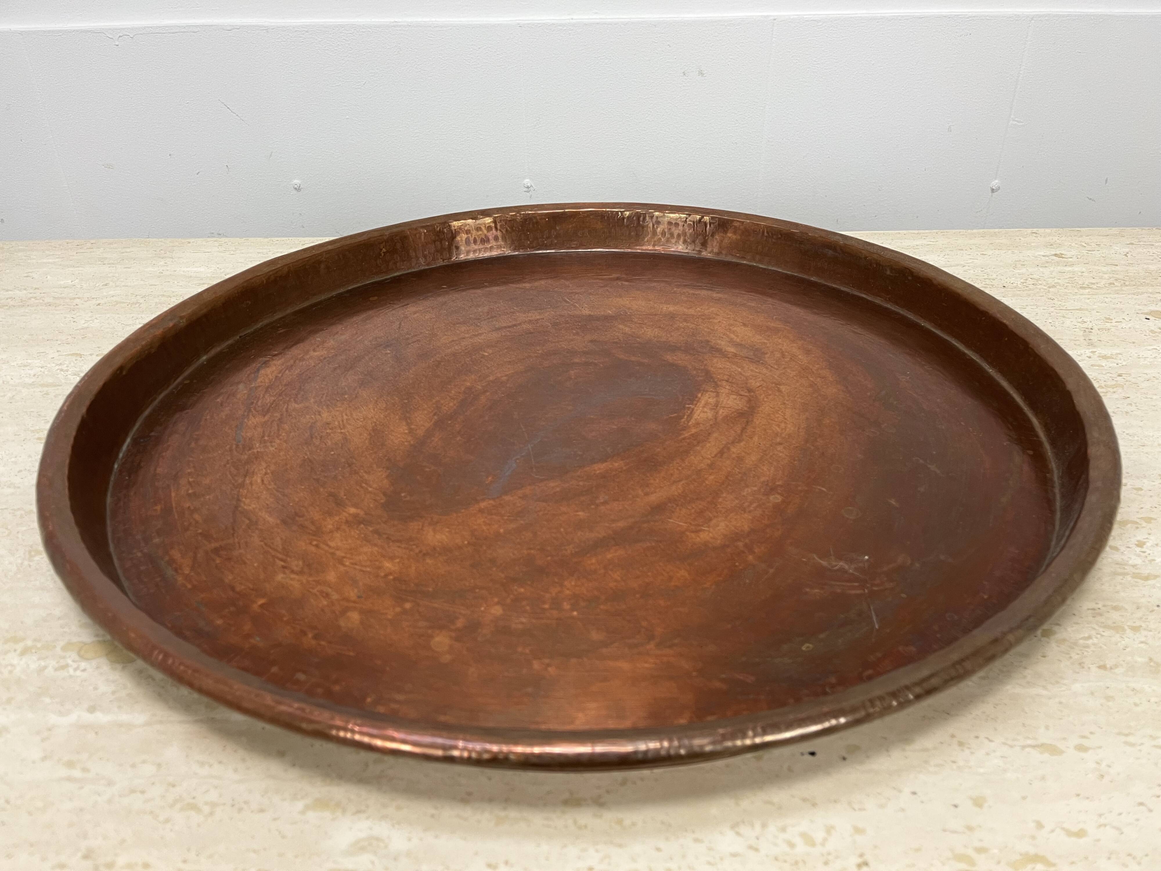 Vintage handcrafted XL round brass tray