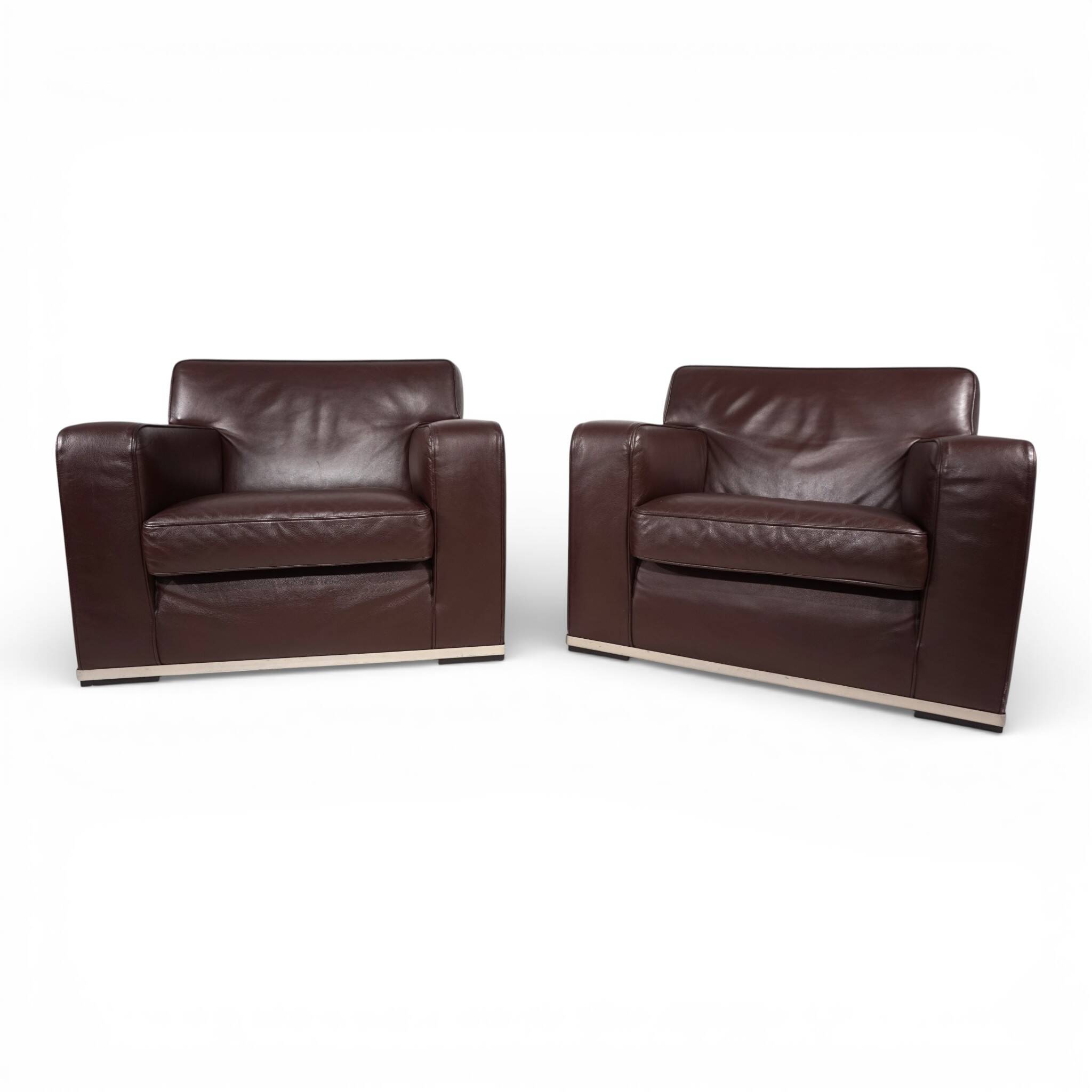 Set of 2 B&B Italia Maxalto Apta Imprimatur leather armchairs by Antonio Ci