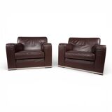 Set of 2 B&B Italia Maxalto Apta Imprimatur leather armchairs by Antonio Ci