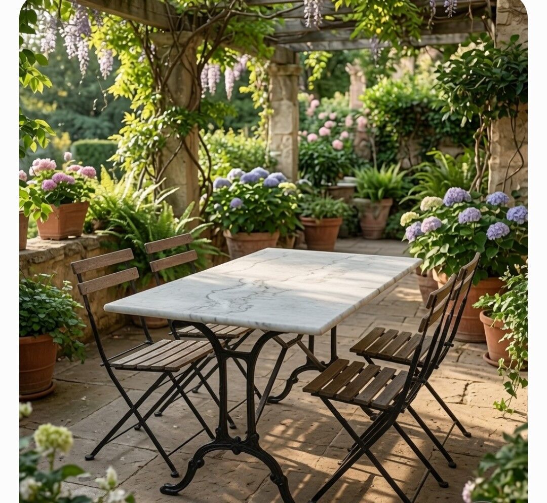 Bistro table marble and wrought iron