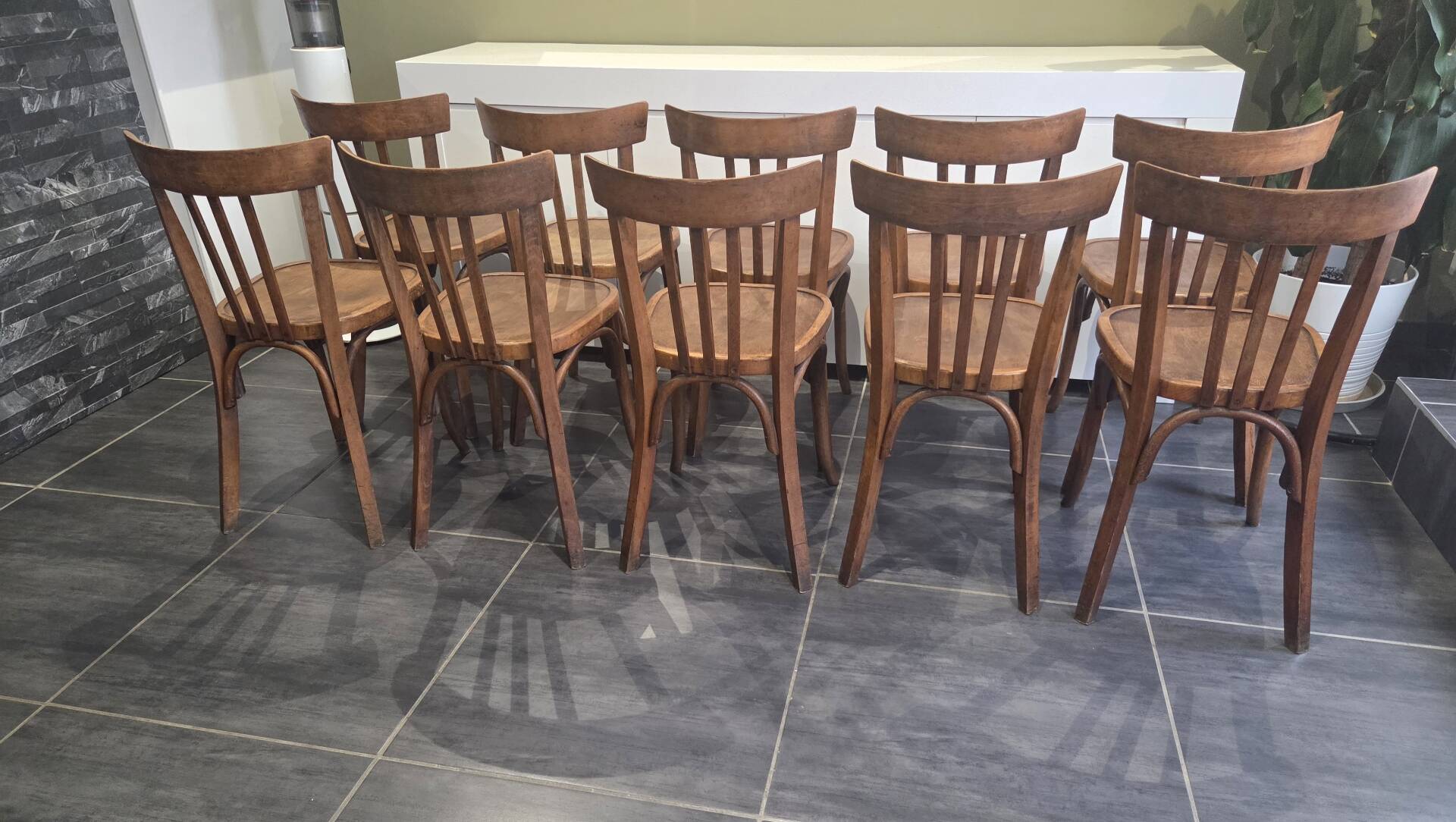 Set of 10 vintage Fischel bistro chairs, 1970s
