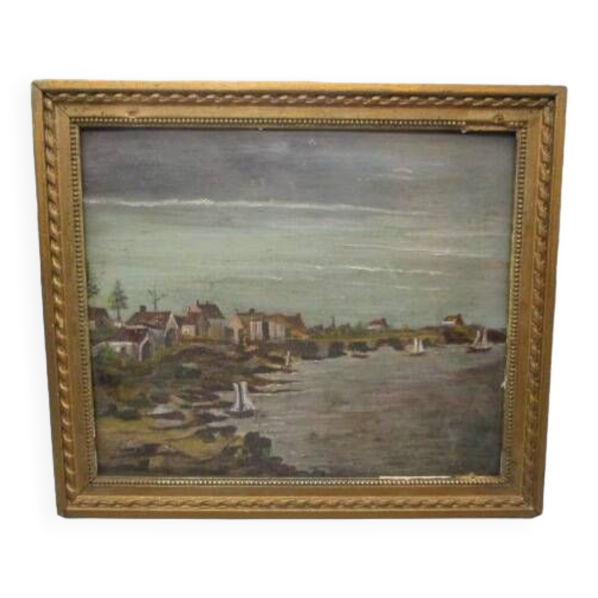 Old oil on panel - seaside landscape
