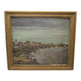 Old oil on panel - seaside landscape