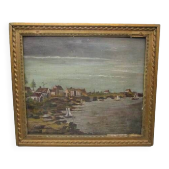 Old oil on panel - seaside landscape