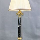 Lamp in gilded bronze & veined water green marble & pleated lampshade